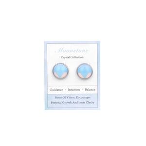 Moonstone Crystal Stud Earrings – Opalescent Blue Round Studs – NWT